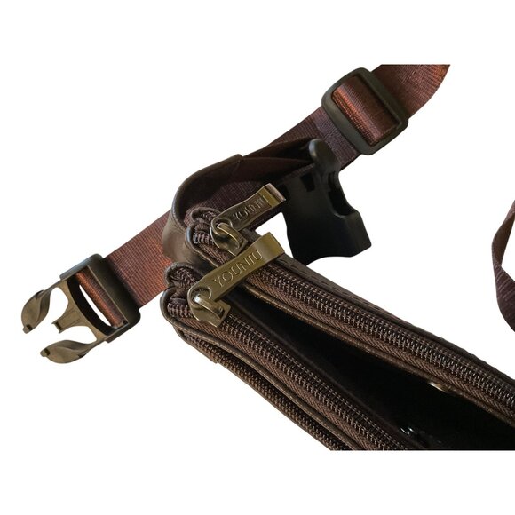Brown Leather Waist Bag W/ Adjustable Strap & Multiple Zipper Pockets For Hands- - Picture 3 of 4